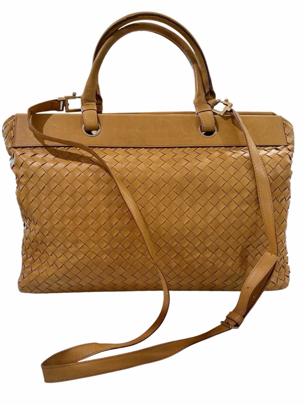Authentic Bottega Veneta Large Woven Leather Satchel with Crossbody Strap
